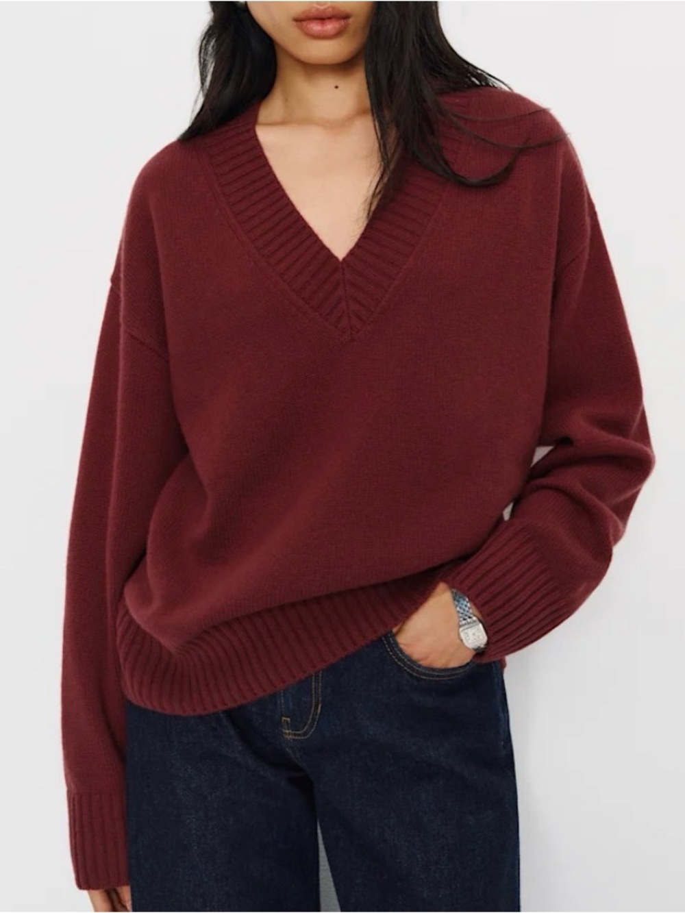 Reformation Jadey Cashmere Oversized V-Neck Sweater Chianti Red NEW NWT